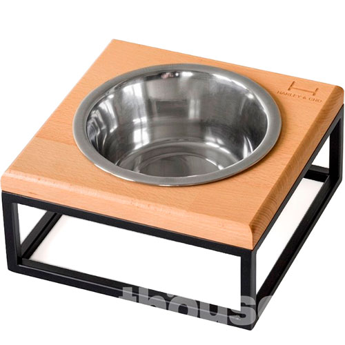 Harley and Cho Одна миска на підставці Lunch Bar Natural wood + Black