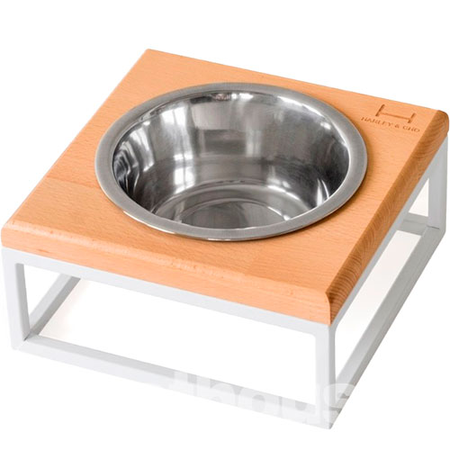 Harley and Cho Одна миска на підставці Lunch Bar Natural wood + White