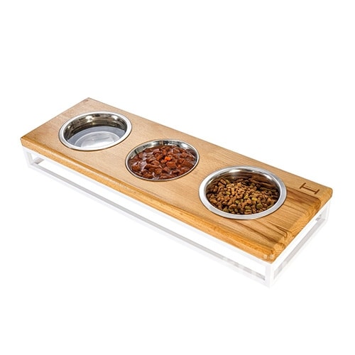 Harley and Cho Три миски на підставці Lunch Bar Natural wood + White