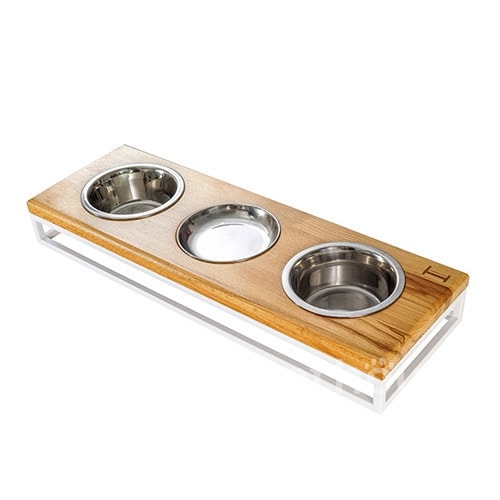 Harley and Cho Три миски на підставці Lunch Bar Natural wood + White
