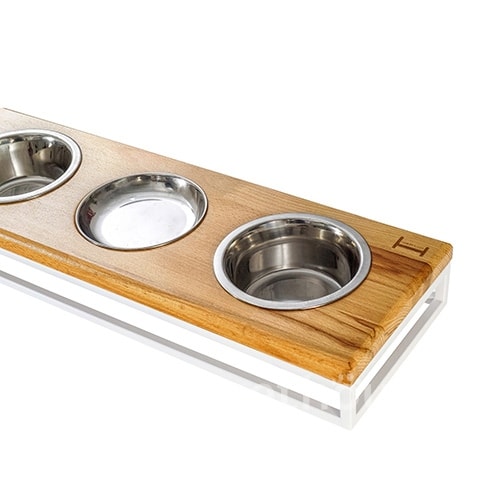 Harley and Cho Три миски на підставці Lunch Bar Natural wood + White