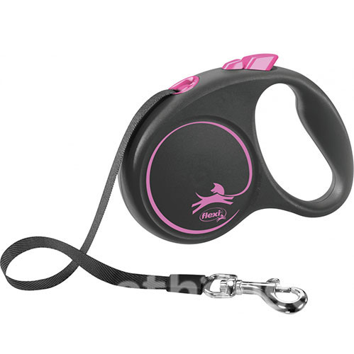 Flexi Black Design S — повідець-рулетка для собак вагою до 15 кг, стрічка, 5 м
