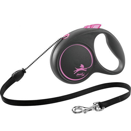 Flexi Black Design M — повідець-рулетка для собак вагою до 20 кг, трос, 5 м
