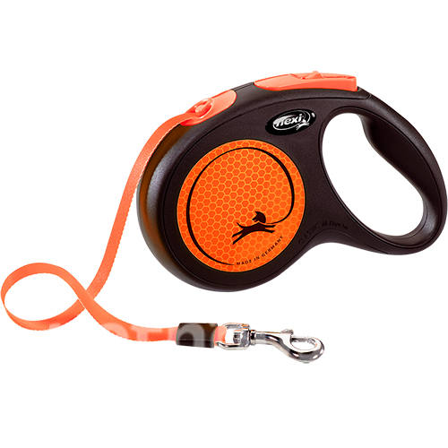 Flexi New Neon M — повідець-рулетка світловідбивна для собак до 25 кг, стрічка, 5 м