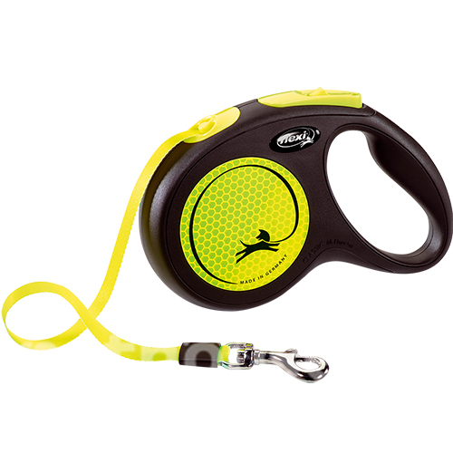 Flexi New Neon M — повідець-рулетка світловідбивна для собак до 25 кг, стрічка, 5 м