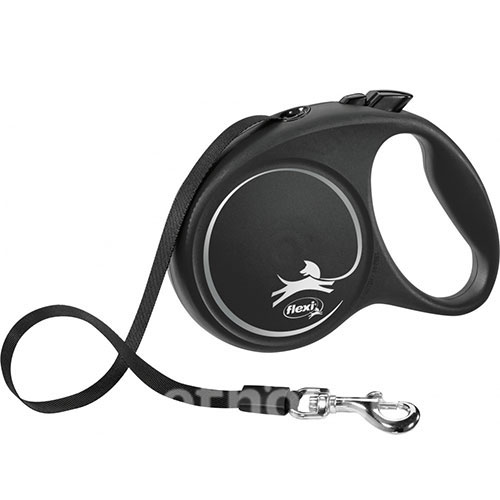 Flexi Black Design M — повідець-рулетка для собак вагою до 25 кг, стрічка, 5 м