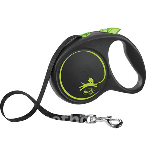 Flexi Black Design M — повідець-рулетка для собак вагою до 25 кг, стрічка, 5 м