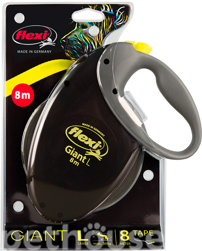 Flexi Giant Neon L — повідець-рулетка для собак вагою до 50 кг, стрічка, 8 м