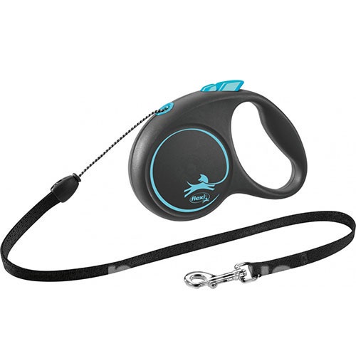 Flexi Black Design S — повідець-рулетка для собак вагою до 12 кг, трос, 5 м