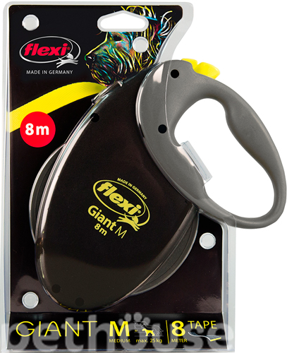 Flexi Giant Neon M — повідець-рулетка для собак вагою до 25 кг, стрічка, 8 м