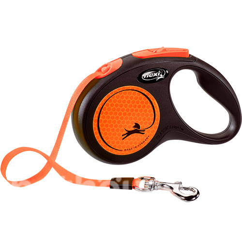 Flexi New Neon S — повідець-рулетка світловідбивна для собак до 15 кг, стрічка, 5 м