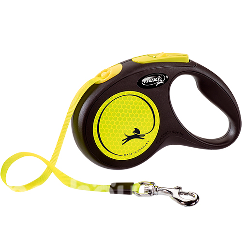 Flexi New Neon S — повідець-рулетка світловідбивна для собак до 15 кг, стрічка, 5 м