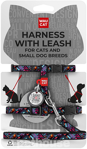 WauCat Nylon Шлея "Нескінченні світи" з повідцем і QR-паспортом для котів і собак
