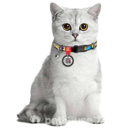 WauCat Nylon Нейлоновий нашийник "Мохнаті монстри" з QR-паспортом для котів