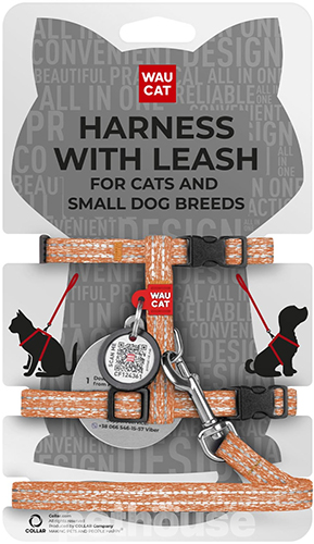 WauCat Re-cotton Шлея із відновленої бавовни з QR-паспортом для котів і собак, помаранчева
