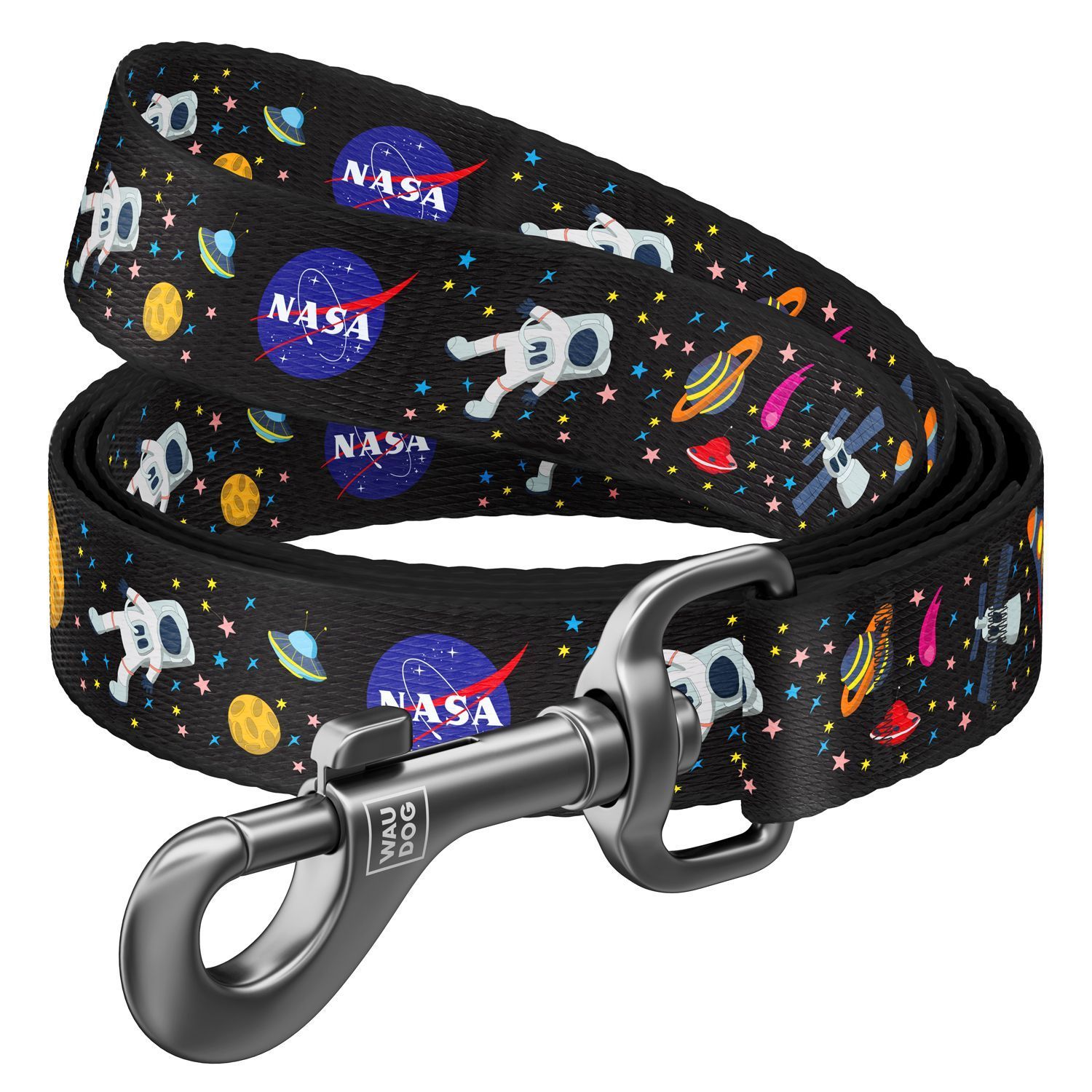 Collar Повідець WAUDOG Nylon з малюнком «NASA» 122 см / 15 мм (чорний)