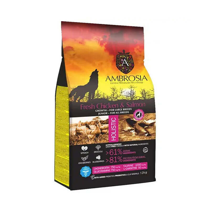 Ambrosia Grain Free - Сухий беззерновий корм з куркою та свіжим лососем для цуценят великих порід