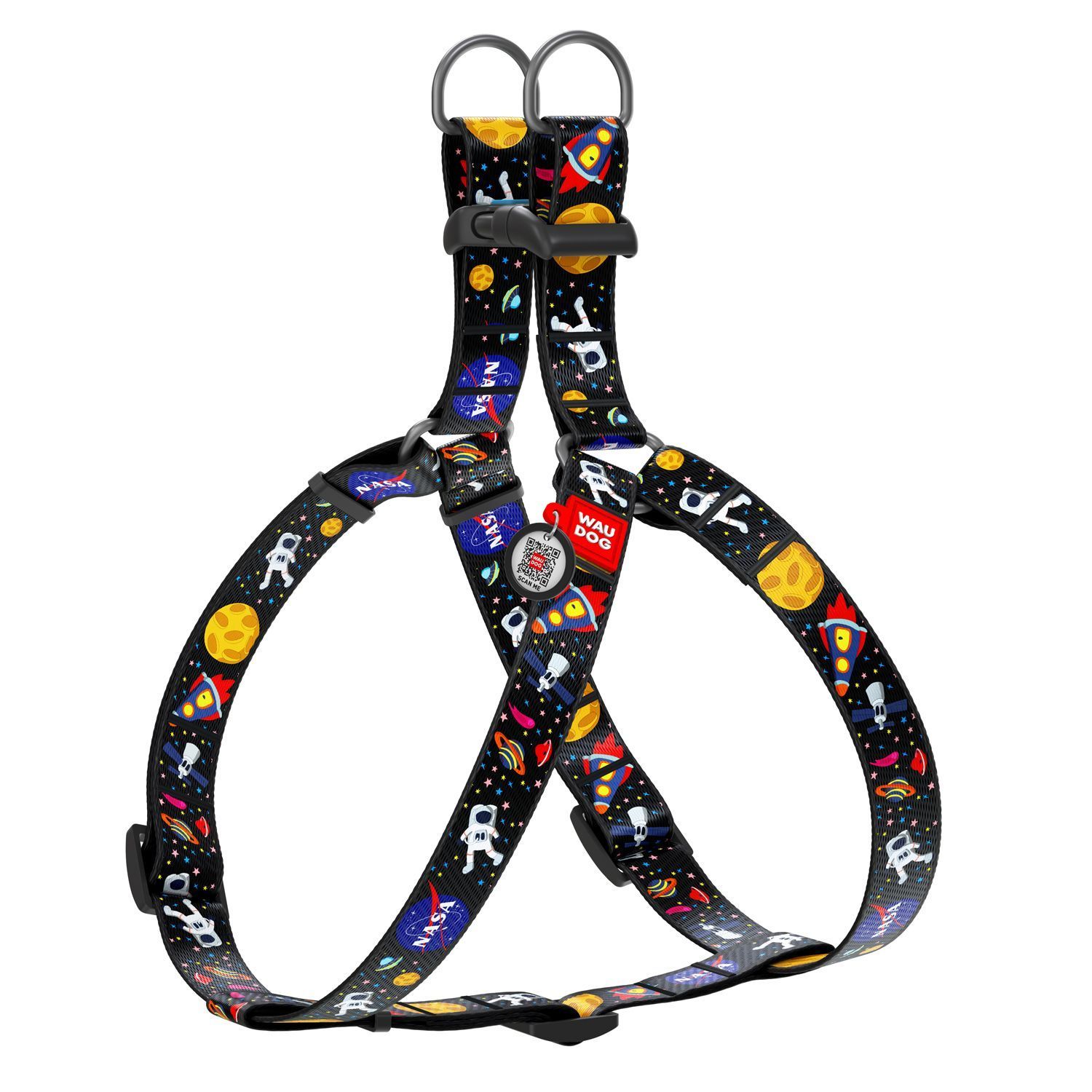 Collar Шлея WAUDOG Nylon c QR паспортом і малюнком «NASA» 40-55 см / 15 мм (різнобарвна)