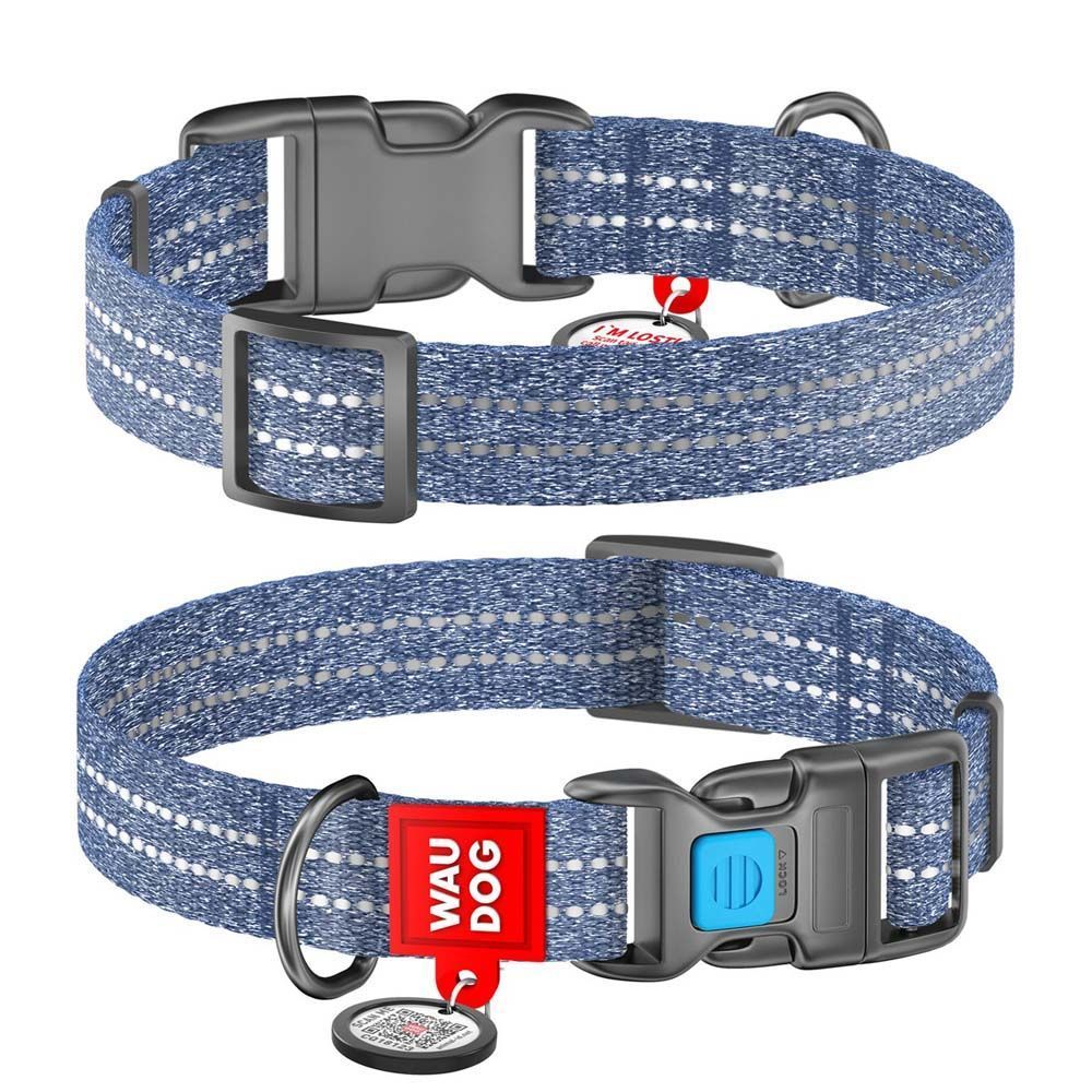 Нашийник світловідбивний Collar WAUDOG Re-cotton з QR-паспортом 23-35 см/15 мм (синій)
