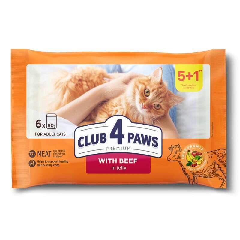Club 4 Paws Вологий корм (шматочки в желе) з яловичиною для дорослих котів