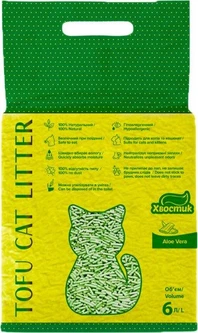 ТМ «Хвостик» Tofu Cat Litter Aloe Vera - Наповнювач, що збирається в грудки, Тофу Алое вера для котячого туалету