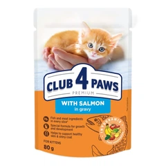 Упаковка мокрого корму для котят Club 4 Paws з лососем 80 гр 24 шт