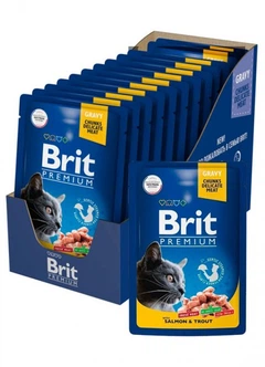 Упаковка вологого корму Brit Premium Шматочки з лососем та фореллю для кішок 100 гр 24шт