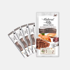 Natural Kitty Крем-сніг для кішок зі смаком курки печінки та насіння льону Pettric 4х12г