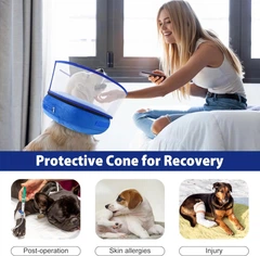 Захисний надувний нашийник для собак Derby Inflatable Dog Cone with Detachable Anti-Licking Shield, Blue, M
