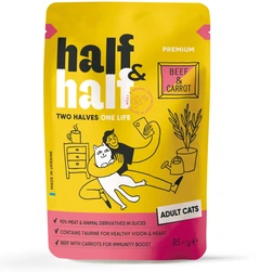 Упаковка вологого корму Half&Half для дорослих котів шматочки з яловичиною та морквою у желе 85 г х 24 шт (2700000065754)