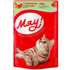 Мяу! Упаковка вологого корму для дорослих котів Мяу зі смаком желе телятини та овочей 85 г 24 шт