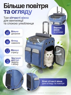 Без бренда Рюкзак переноска для кота кішки собаки домашніх тварин до 10 кг сумка з віконцем і висувною ручкою на колесиках колесах котячі рюкзаки сумки для переноски перенесення котів кішок маленьких собак блаки