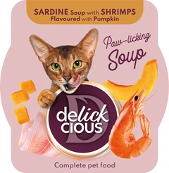 Упаковка вологого корму для дорослих котів Delickcious суп з сардинами креветкою та гарбузом 80 г x 12 шт (D6251303)