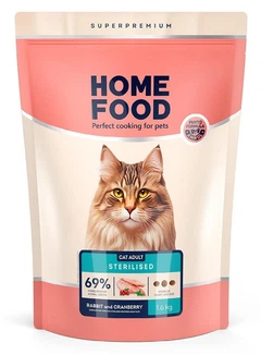 Корм для кастрованих котів та стерилізованих кішок Home Food з кроликом та журавлиною 1,6кг (4820290091016)