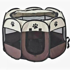 PetJoy Манеж лежак для собак бежево-коричневий - 73х73х43 см. Pet Joy