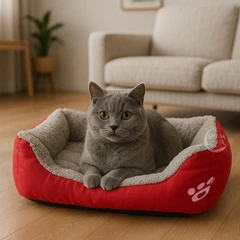 Без бренду Лежанка для котів та собак м’яка тепла з бортиками 54×42 см, затишний комфортний лежак з флісовим покриттям для домашніх тварин, Червона, PLD-Red