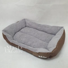 Без бренду Лежанка для собак і котів м’яка з бортиками 54×42 см, теплий комфортний лежак для тварин з флісовим покриттям, затишне ліжко-пуф для сну кота чи собаки, розмір M Коричнева A444-M-Brown