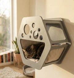Sweet Pet Преміум будиночок для котів SweetPet Galaxy настінний з м'якою лежанкою, сірий