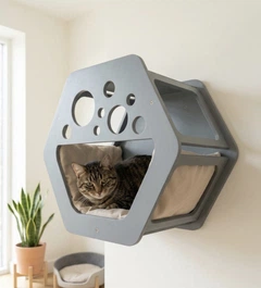 Sweet Pet Преміум будиночок для котів SweetPet Galaxy настінний з м'якою лежанкою, сірий