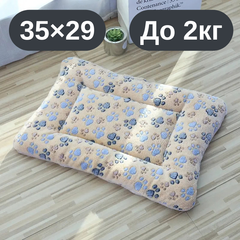 Solve М’який плюшевий килимок-лежанка для котів та собак, теплий двосторонній матрацик, 35×29, до 2 кг, коричневий з лапками KT8001171