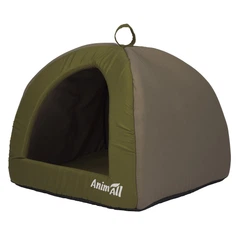 Лежанка-будиночок AnimAll Bad Green зі з'ємною двосторонньою подушкою для котів та дрібних порід собак, колір зелений, S