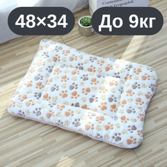 Solve М’який плюшевий килимок-лежанка для котів та собак, теплий двосторонній матрацик, 48×34, до 9 кг, білий з лапками KT8001122