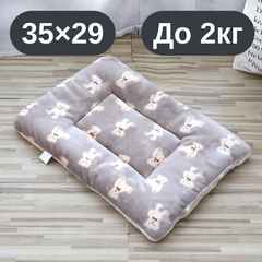 Solve М’який плюшевий килимок-лежанка для котів та собак, теплий двосторонній матрацик, 35×29, до 2 кг, сірий з ведмедиками KT8001161