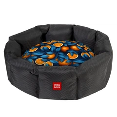 Лежанка для собак WAUDOG Relax L «Апельсини», 59×49×20 см, знімна подушка, м’який лежак із високими бортиками, поліестер, для середніх порід, арт. 315-4054