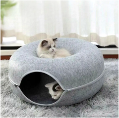 Лежанка для кошек фетровый туннель 51x20 см антистрессовая PURLOV серый