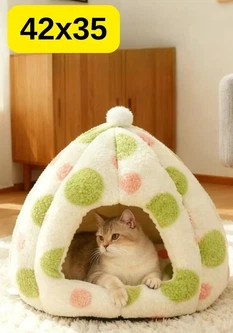 Solve Плюшевий будиночок-лежанка для котів і собак до 7 кг — теплий, антиковзкий,біло-зелений, 42 × 35 см KT8004802