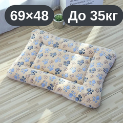 Solve М’який плюшевий килимок-лежанка для котів та собак, теплий двосторонній матрацик, 69×48, до 35 кг, коричневий з лапками KT8001174