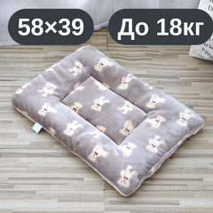Solve М’який плюшевий килимок-лежанка для котів та собак, теплий двосторонній матрацик, 58×39, до 18 кг, сірий з ведмедиками KT8001163