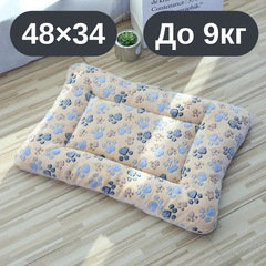 Solve М’який плюшевий килимок-лежанка для котів та собак, теплий двосторонній матрацик, 48×34, до 9 кг, коричневий з лапками KT8001172