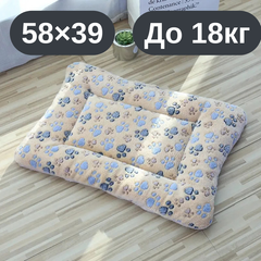 Solve М’який плюшевий килимок-лежанка для котів та собак, теплий двосторонній матрацик, 58×39, до 18 кг, коричневий з лапками KT8001173